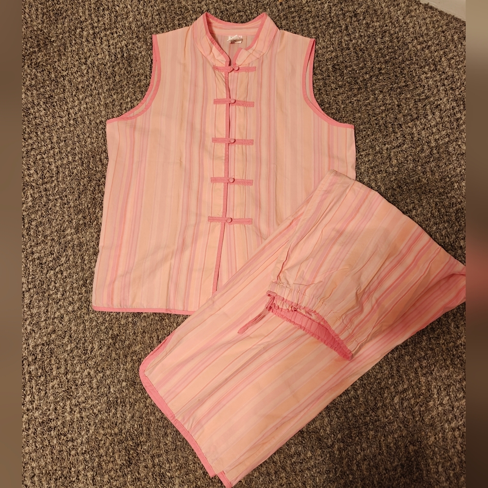 Ladies Pajama Set L Large Cotton CRUZ  Asia Button Down New